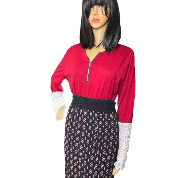 Front Zip Lace Bell Sleeve Fairycore Retro Boho Stylish Top - Picture 2 of 7